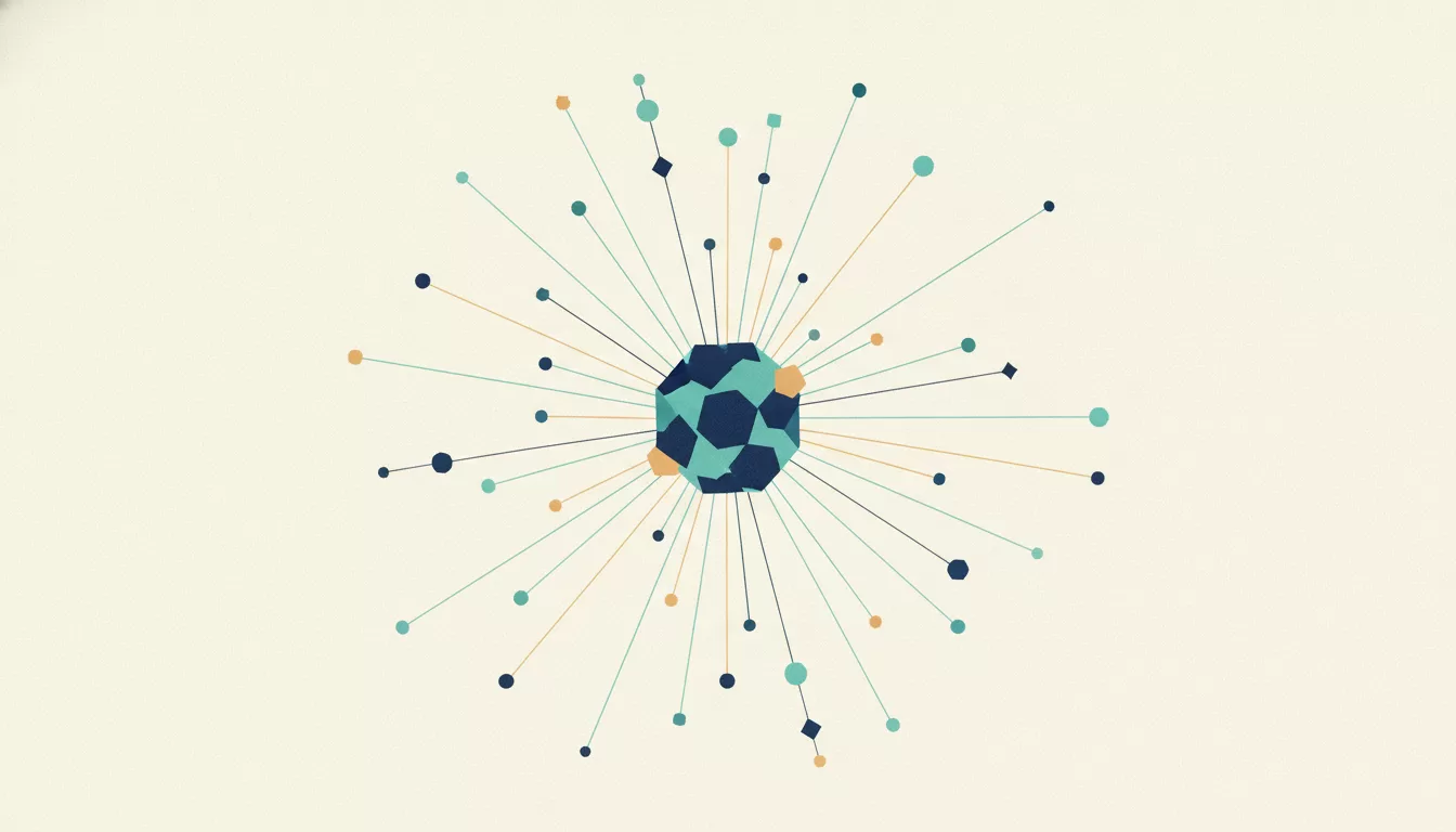 Abstract editorial illustration symbolizing a trusted link network with a central node and lines radiating around it