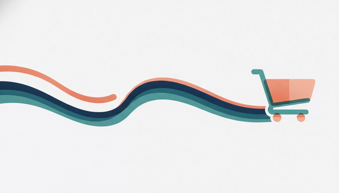 Abstract geometric editorial illustration symbolizing cart abandonment rate and the e-commerce conversion journey
